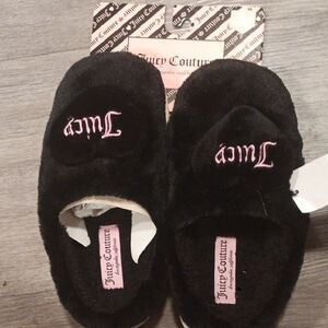 Juicy Couture Black Slippers with Pink Embroidery